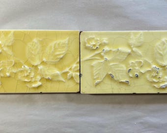 Lot of 2 Antique Trent 6x3 Floral Majolica Decorative Tiles