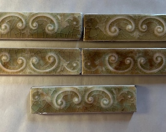 Lot of 5 Antique Mottled Green AETCO LIMITED Tiles 6” x 1.5” Fireplace Backsplash