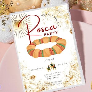 Convite editável para festa Rosca, convite Rosca de Reyes, design para o Dia dos Reis, convite digital, convite editável Canva