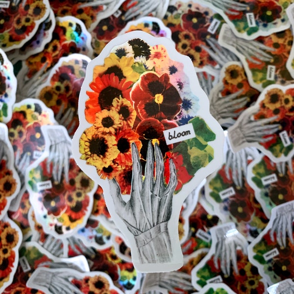 holographic vinyl sticker - Creepy Hand Bloom Bouquet
