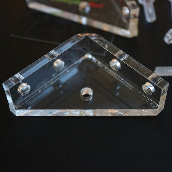 4x Angled L Brackets Polished Clear Transparent Perspex Acrylic 20x M5 Bolts