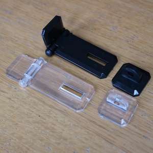 2x Scharnier Acryl Haspe und Klammer, Scharnier, 60mm x 27mm x 18mm