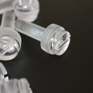 Clear Acrylic Plastic Thumbscrews, slotted+knurled M3, M4, M5, M6 Various Length