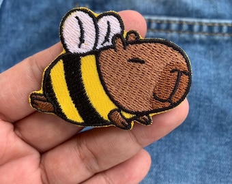 Capybara in bee costume Iron on patch  - Easy DIY Fix or Style Upgrade -Embroidery Patch for Clothes, Backpacks, Denim