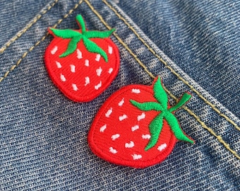 2 pcs Strawberry Iron On Patches Embroidered Applique