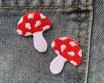 2 Stück Mini Pilz Aufnäher Gestickte Applikationen
