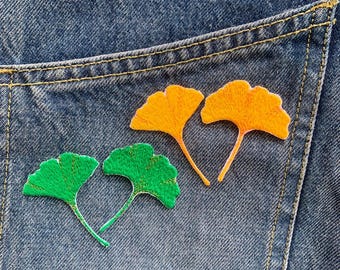 2 Pcs Ginko Leaf Iron On Patches Embroidered Applique