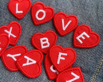 2 Pcs Tiny Heart Letter Iron On Patches Embroidered Applique