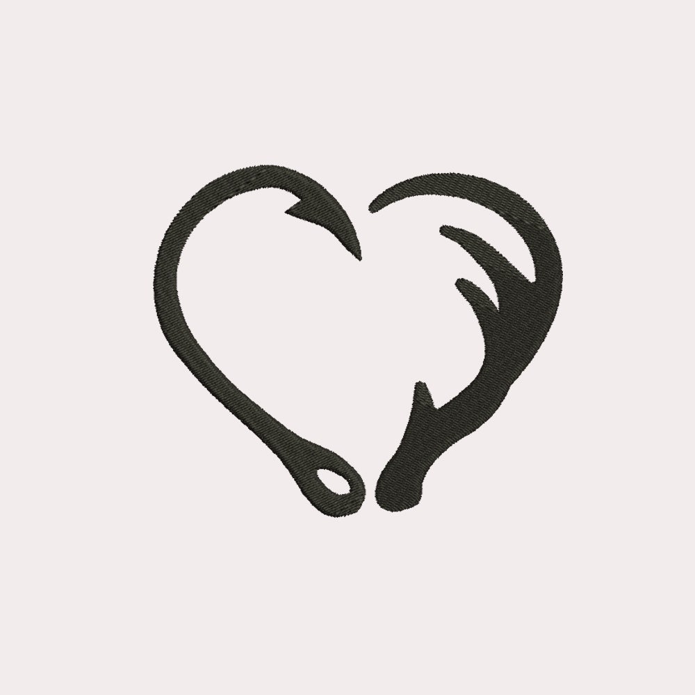 Fish Hook and Antler Heart Embroidery Designs 7 Size Design Etsy