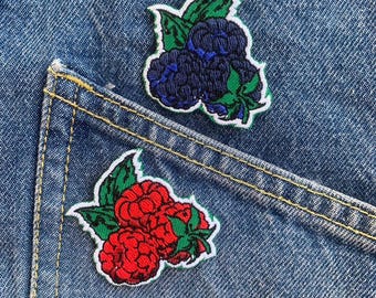 Raspberry Blackberry Iron On Patches Embroidered Applique