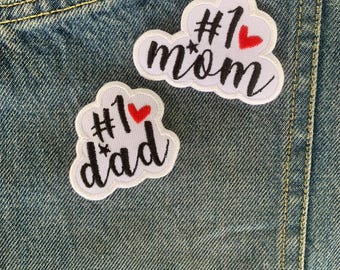 Dad and Mom Iron On Patches Embroidered Applique