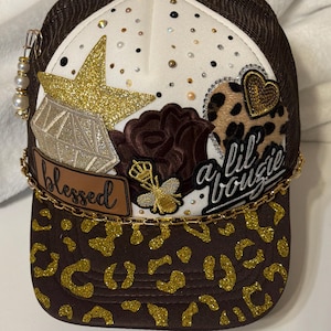 Glitter Leopard Print Trucker Hat: Bougie Vibes Brown Cap