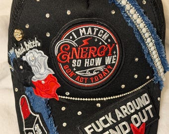 I Match Energy and FAFO Black and Denim Trucker Hat