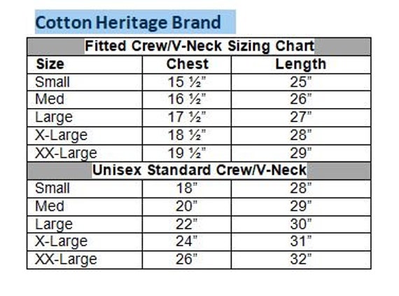 Cotton Heritage Size Chart