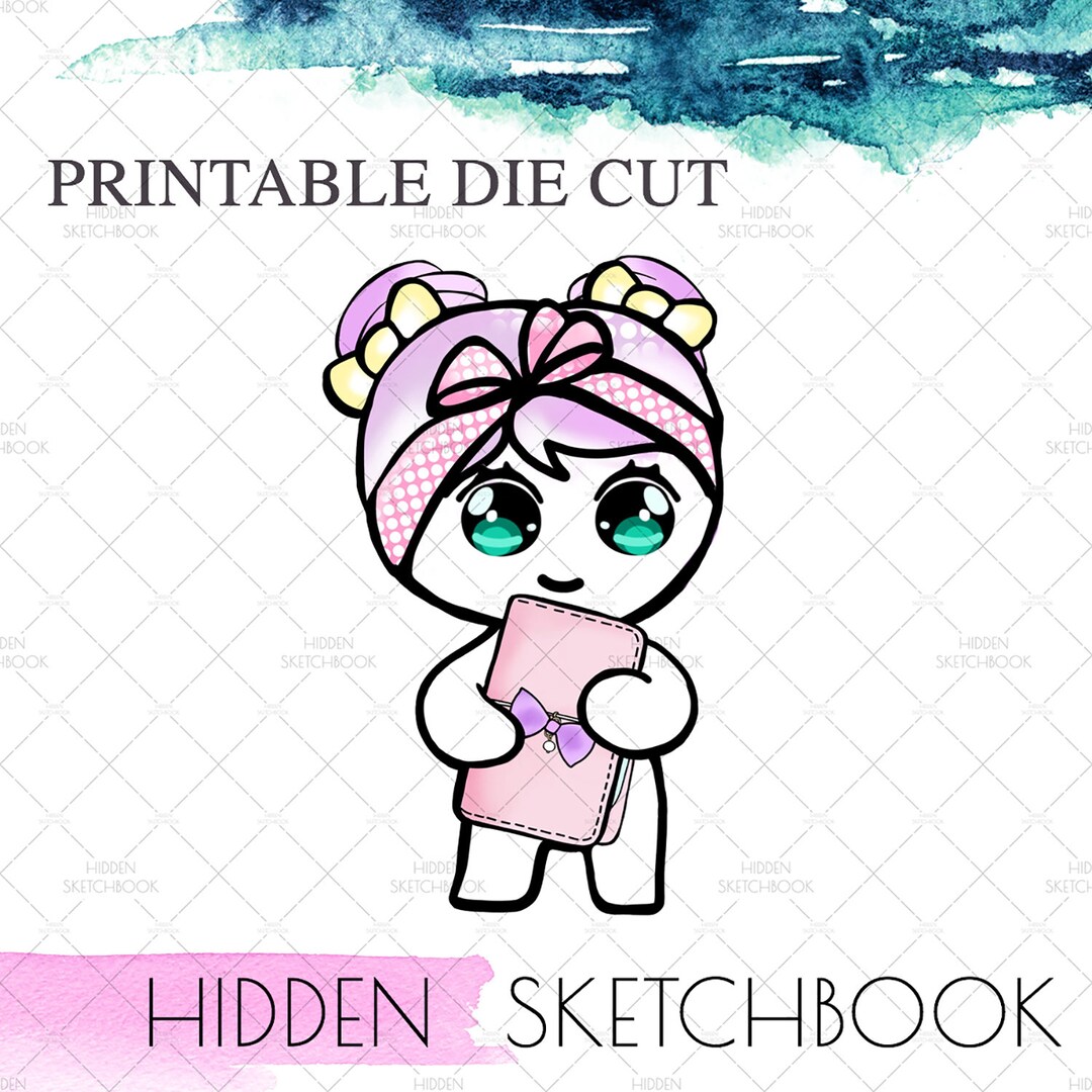 PRINTABLE DIE CUTS. Cute Planners Girl Download Die Cut Bow Kawaii Pink