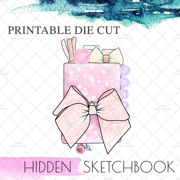 PRINTABLE DIE CUTS. Cute chunky pink planner with pink bow download die cut craft planners