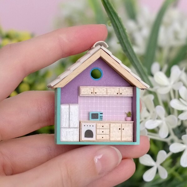 Tiny purple apartment, mini home, tiny house, dollhouse, handmade dollhouse. miniature house, miniature houses