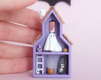 Spooky purple house, Halloween, Halloween house, spooky house, haunted house, tiny Halloween, Halloween art