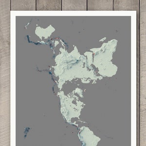 Volcanoes and Earthquakes Map / Global Hazards / Dymaxion Art / Data Viz / Data Art / Map Poster / Wall Map Decor