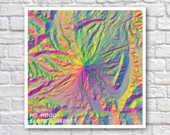 Mt. Hood Oregon Slope and Aspect Map Poster