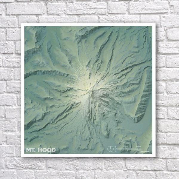 Mt. Hood Topographic Poster / Map Wall Art / GIS Art / Shaded Relief / Gifts for Travelers / Gifts for Climbers / Housewarming