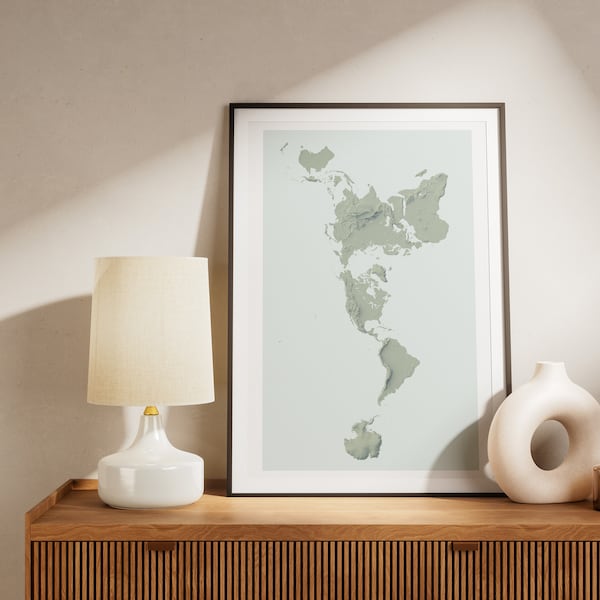 World Terrain Map Wall Art / Fuller Topographical Map / Gifts for Travelers / Drawing & Illustration / Home Décor