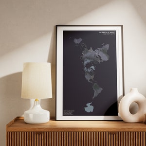 NASA zwart marmeren poster/GIS kaart kunst/NASA nachtverlichting/Dymaxion/volledigere projectie