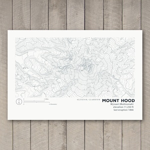 Mount Kapuze Topographic Map Print / Landkarte Wandkunst / Wohnkultur / Wy'east / GIS Art / Abstrakte Karte / Zeichnung & Illustration