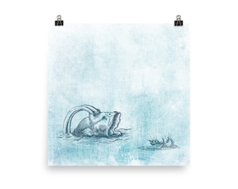 Medieval Sea Monster Map Art – Fantasy Nautical Poster