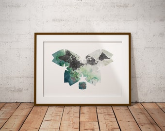 Watercolor World Map Poster / Cahill Map / Waterman Butterfly / Pacific View / Faux Watercolor / Abstract