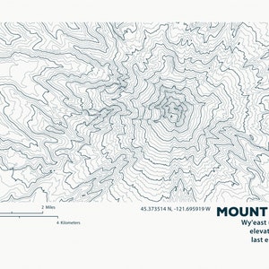 Mount Hood Topographic Map Print / Map Wall Art / Home Décor / Wyeast ...