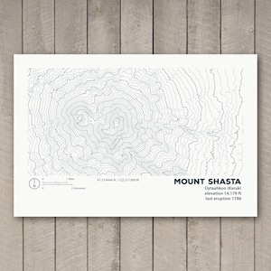 Mount Shasta Topographic Map Print / Karte Wandkunst / Uytaahkoo / GIS Art / Abstrakte Karte / Zeichnung & Illustration / Wohnkultur