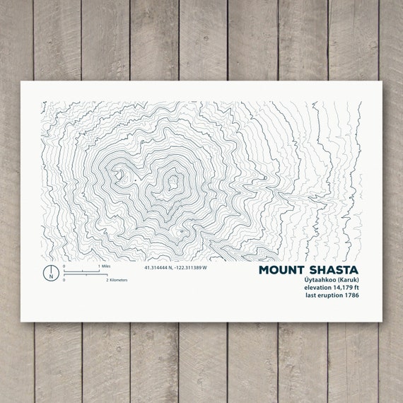 Mount Shasta Topographic Map Print Map Wall Art Uytaahkoo Etsy