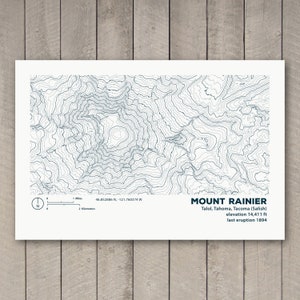 Mount Rainier Topographic Map Print / Karte Wandkunst / Tahoma / GIS Art / Abstrakte Karte / Zeichnung & Illustration / Wohnkultur