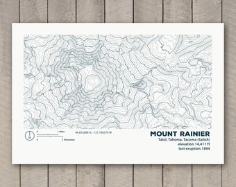 Mount Rainier Topographic Map Print / Tahoma
