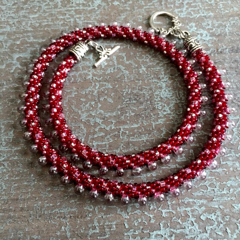 Kumihimo Necklace Woven Braided Bead Choker Red Clear Fringe | Etsy