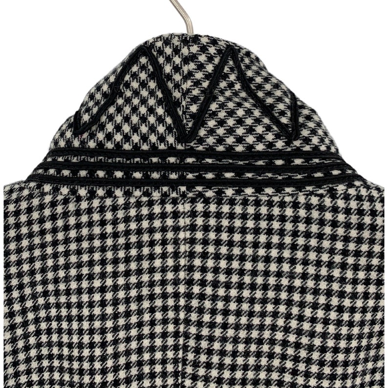 Embroidered Collar Jacket Vintage Black and White Wool Houndstooth Blazer Size 44 EU
