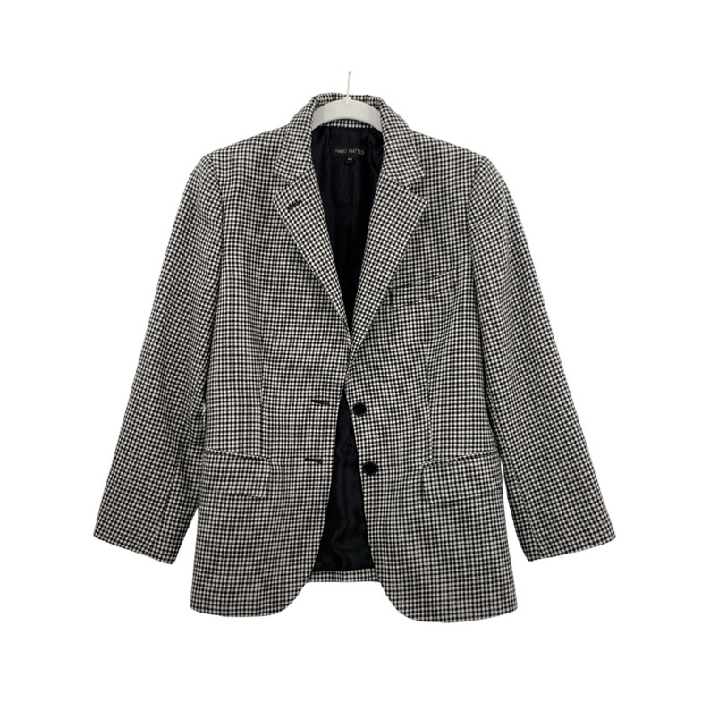 Embroidered Collar Jacket Vintage Black and White Wool Houndstooth Blazer Size 44 EU