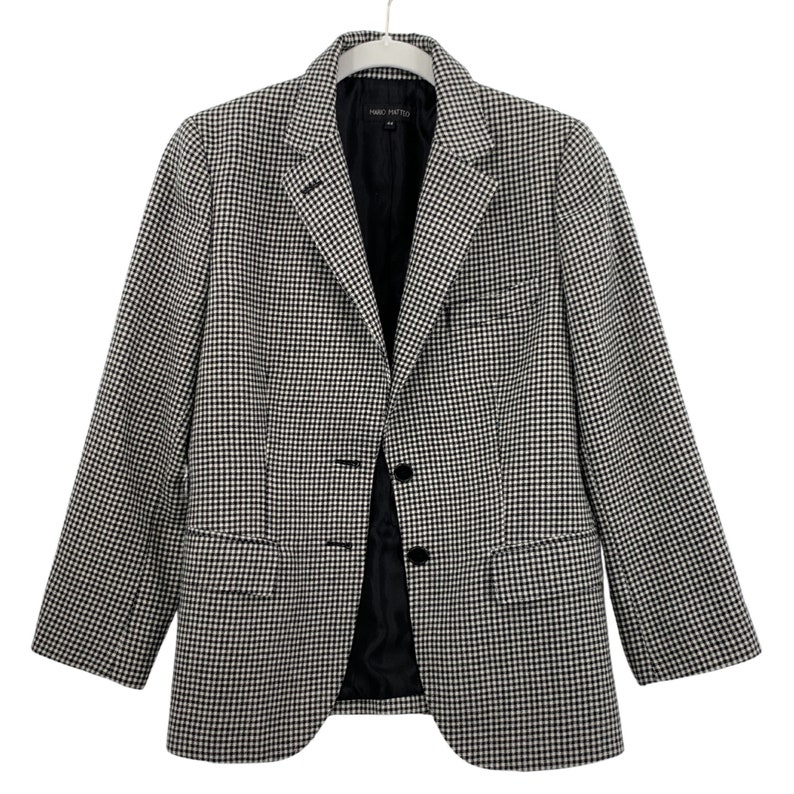 Embroidered Collar Jacket Vintage Black and White Wool Houndstooth Blazer Size 44 EU