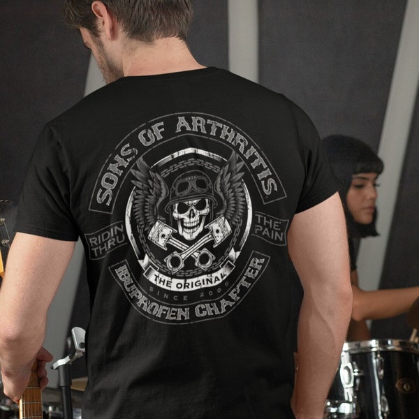 Sons Of Arthritis ® Skull & Pistons T-Shirt | Funny Biker Shirt | Biker Shirt | Husband Dad Shirt | Father's Day Gift | Skeleton Biker