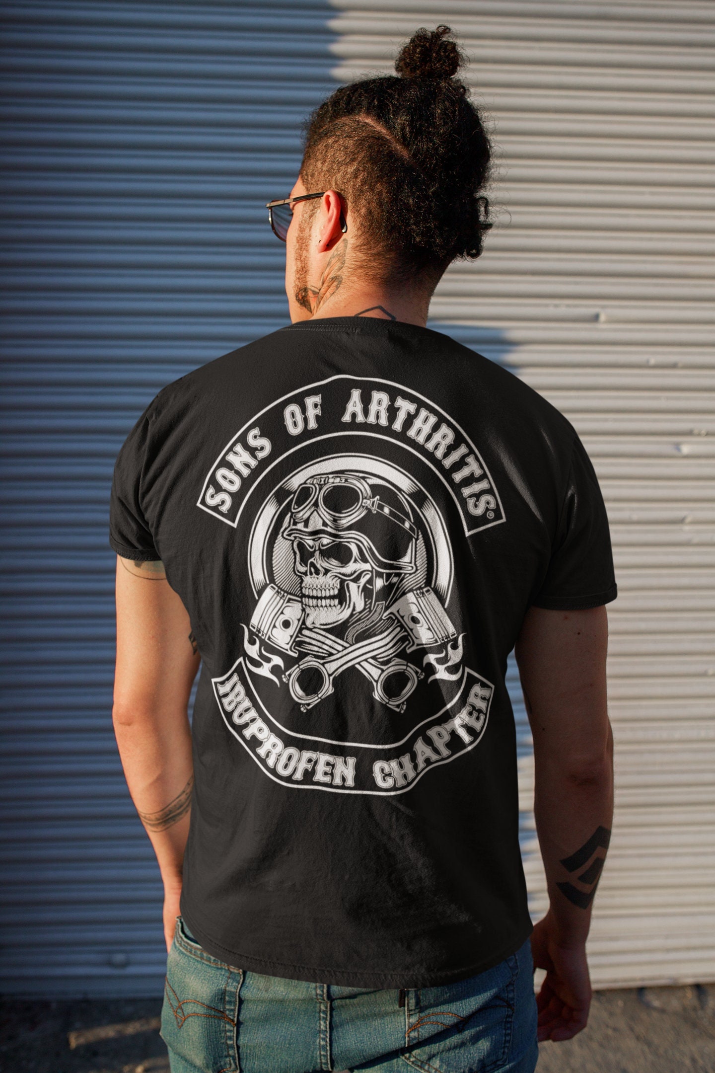 Skull & Pistons Long Sleeve Front Image - Sons of Arthritis