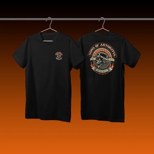 May include: Black t-shirt with a small graphic on the left chest and a larger graphic on the back. The back graphic says "Sons of Arthritis est. 2006 Original You know who you are".