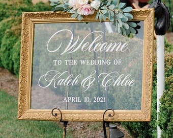 Classic Wedding Welcome Sign /Personalized Couples Names and Dates/Mirror Decal / Bridal Shower Sign //Heart Wedding Mirror Vinyl Decal