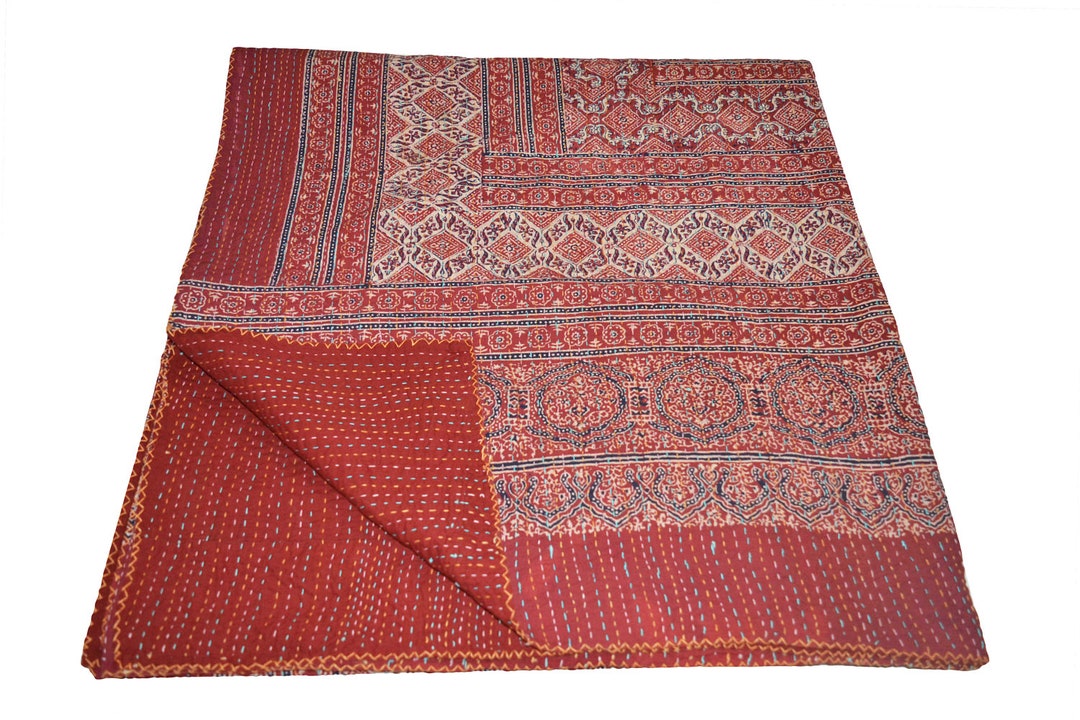 Vintage Indian Kantha Quilt Handmade Ajrakh Hand Block Print - Etsy