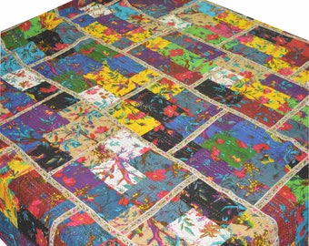 Indian Kantha Quilt, Floral Bird Quilt, Patchwork, Bed spread, Coverlet, Floral Throw, Handmade Cotton Bed-Cover, Twin/ Queen/King sizes