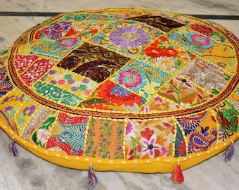 Indian Vintage Round Floor cushion Cover, Floor Cushion Cover, Floor Pillow, Seating, Floor pouf, pouffe, Patchwork Pouf cover, pouffe