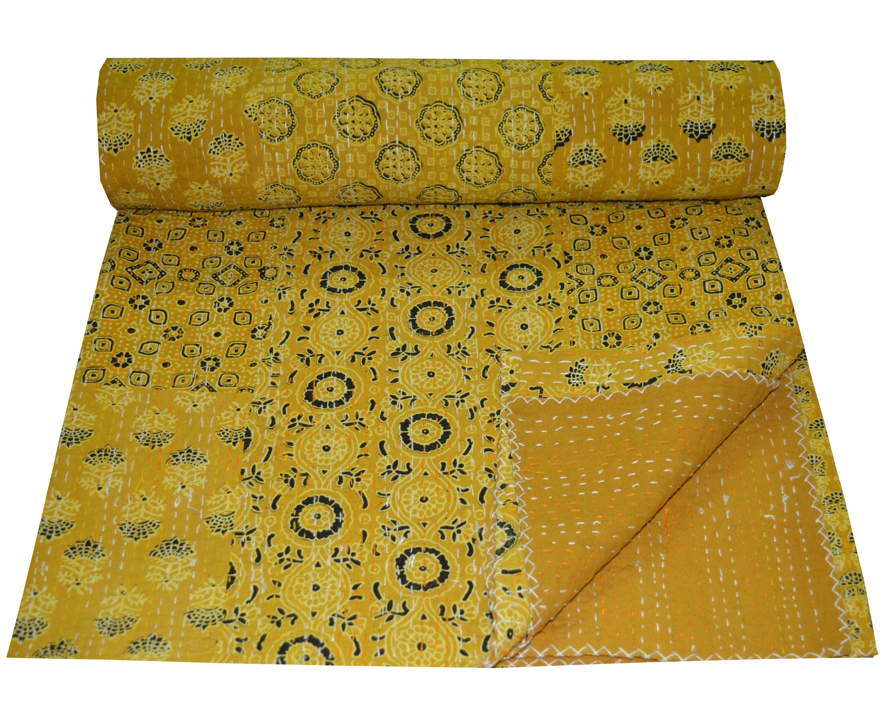 Queen Size Kantha Quilt Vintage Indian Bed Cover Patch Work