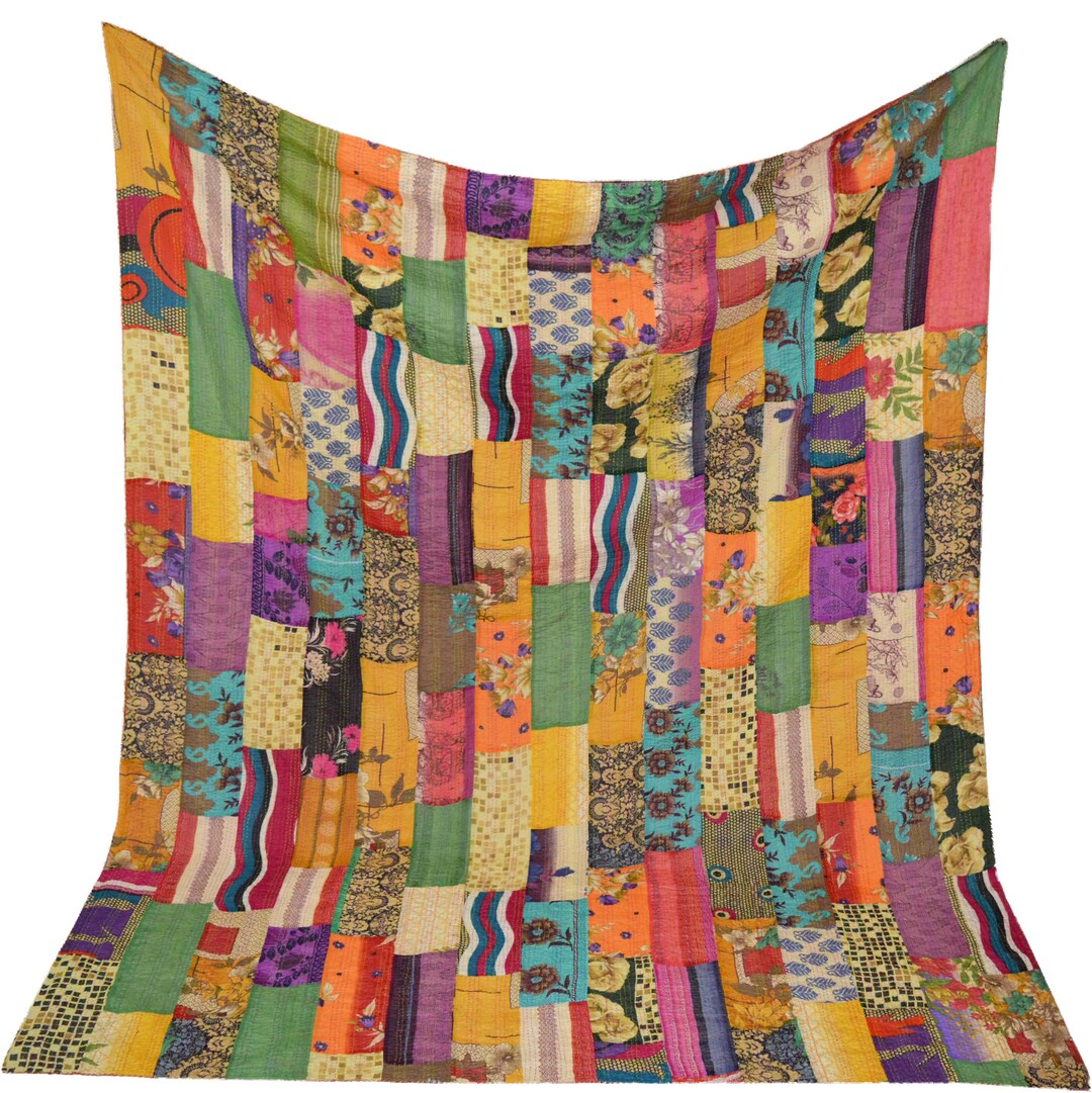 Queen Size Handmade Quilt Vintage Patchwork Silk Sari Quilt Etsy