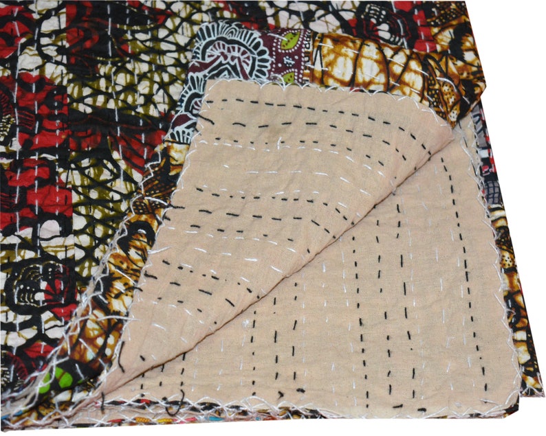 Kantha Quilt Vintage Indian Art hand block print Bedspread Cotton Bed-cover Blanket Throw Patchwork Handmade Kantha Quilt Coverlet