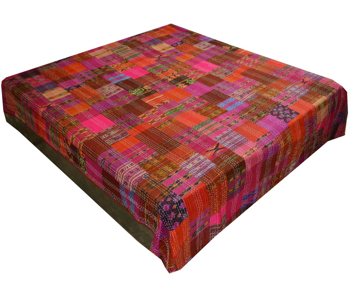 Queen Size Handmade Quilt Vintage Patchwork Silk Sari Quilt Etsy Canada